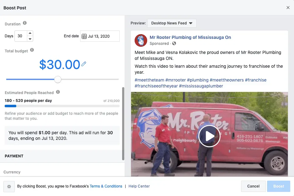 Facebook Boosted Post Vs Ad Daily Budget Settings