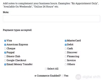 input your business hours