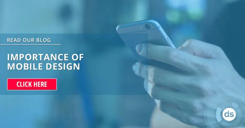 Person holding a smartphone with a promotional banner encouraging to read a blog about mobile design.