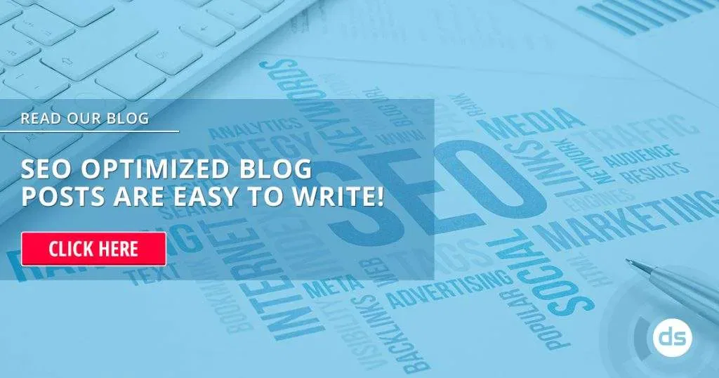 Digital marketing concept with an emphasis on SEO optimized blog writing, featuring a call-to-action button.