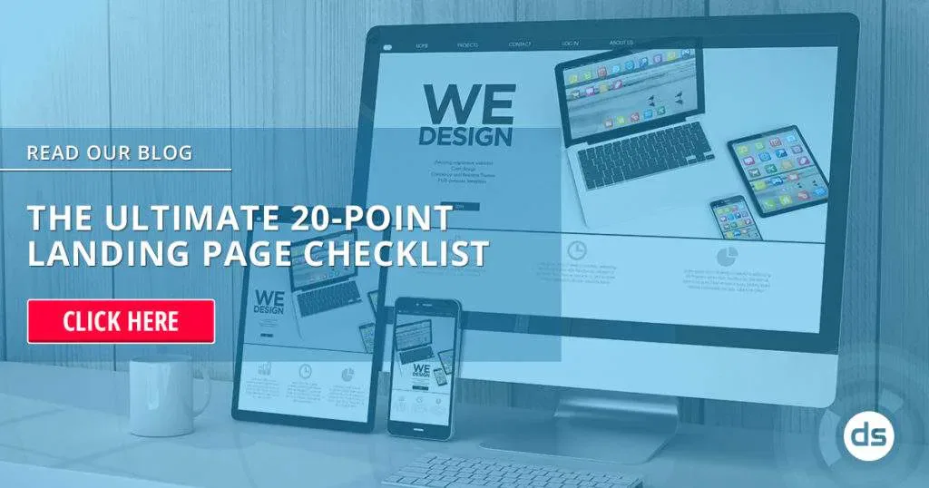 A Landing Page Checklist for digital marketing, using a consistent design across desktop, tablet, and smartphone devices.