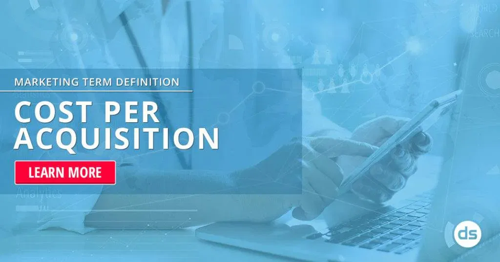 Digital marketing concepth focused on cost per acquisition (CPA) with a call-to-action button to learn more.