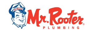 Logo of mr. rooter plumbing featuring a smiling man wearing a plumber's cap.