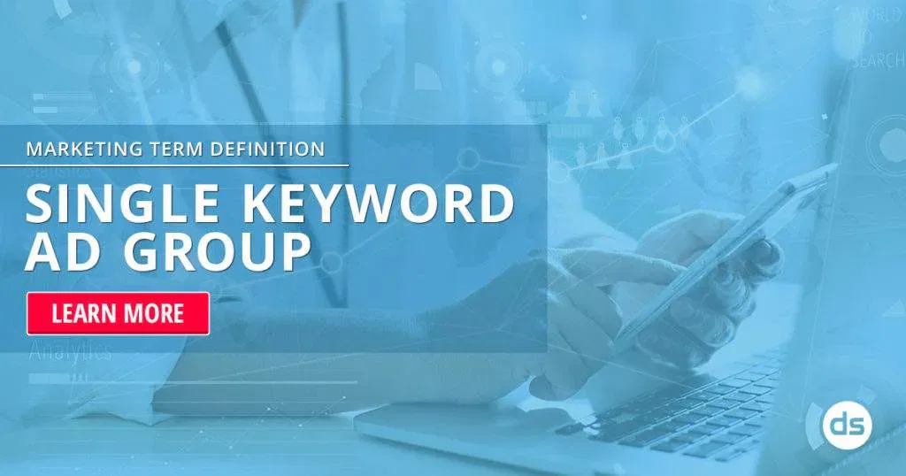 Digital marketing concept: person using a laptop with a graphic overlay highlighting the term 