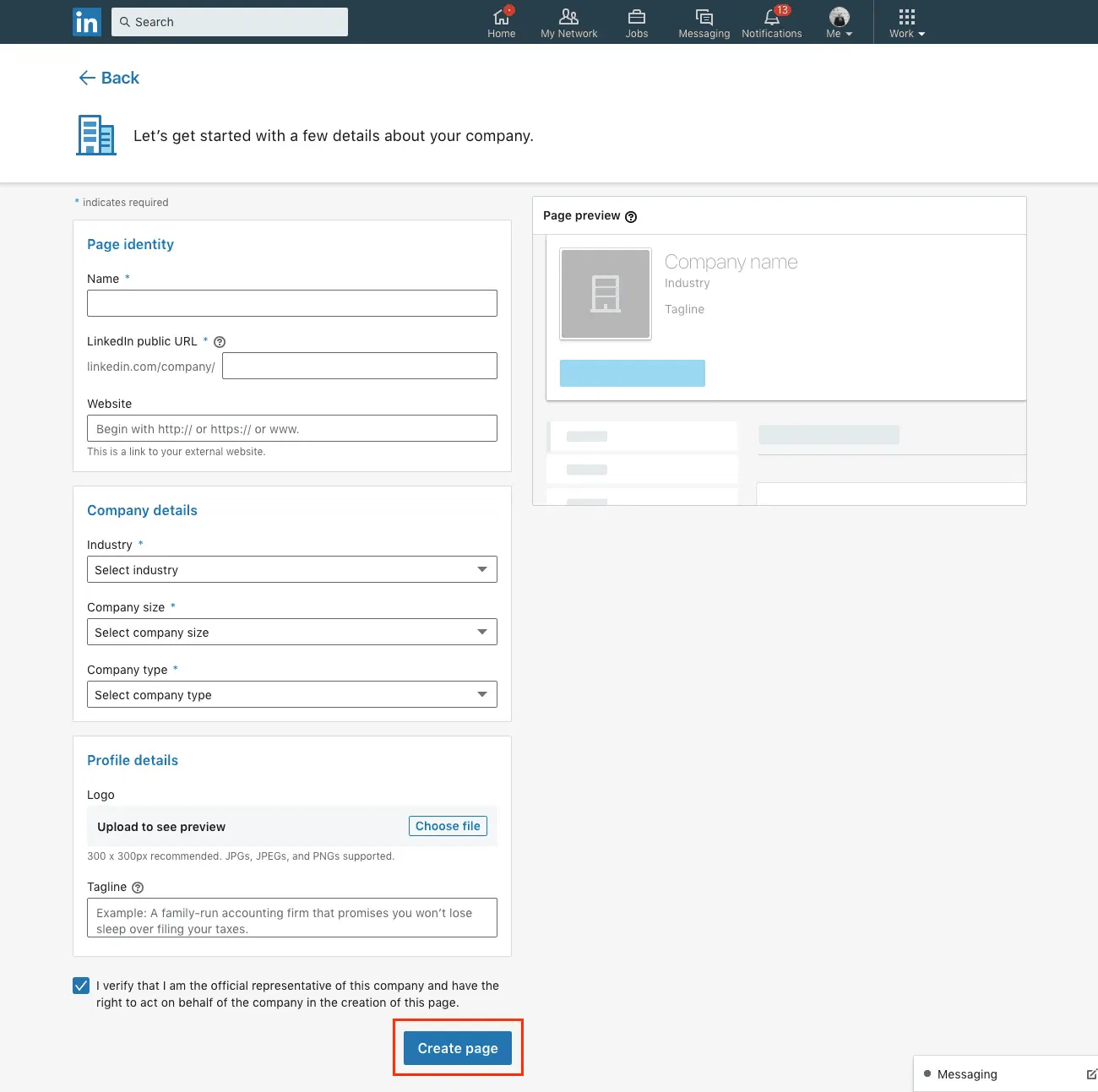 Create a Linkedin Company Page