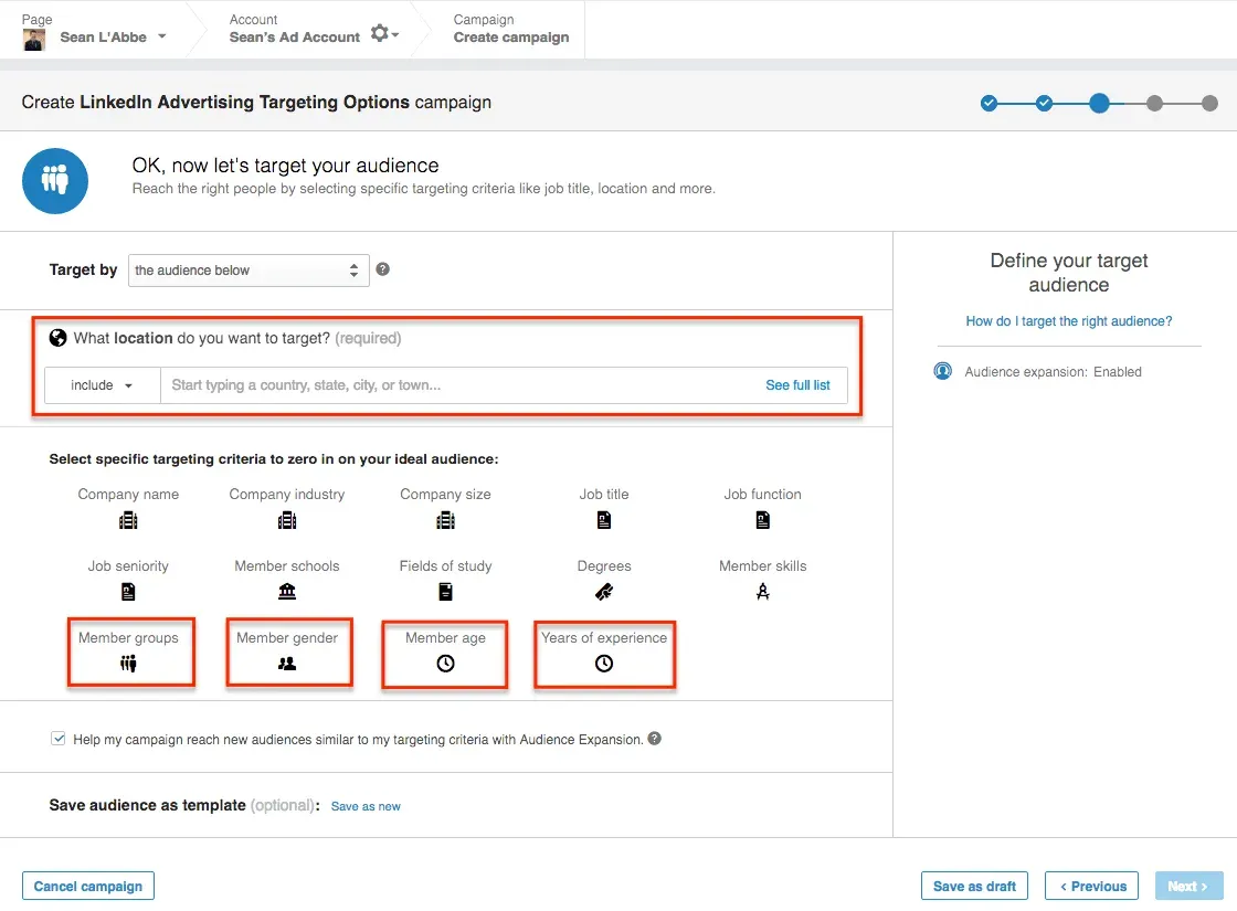 LinkedIn Advertising Targeting Options