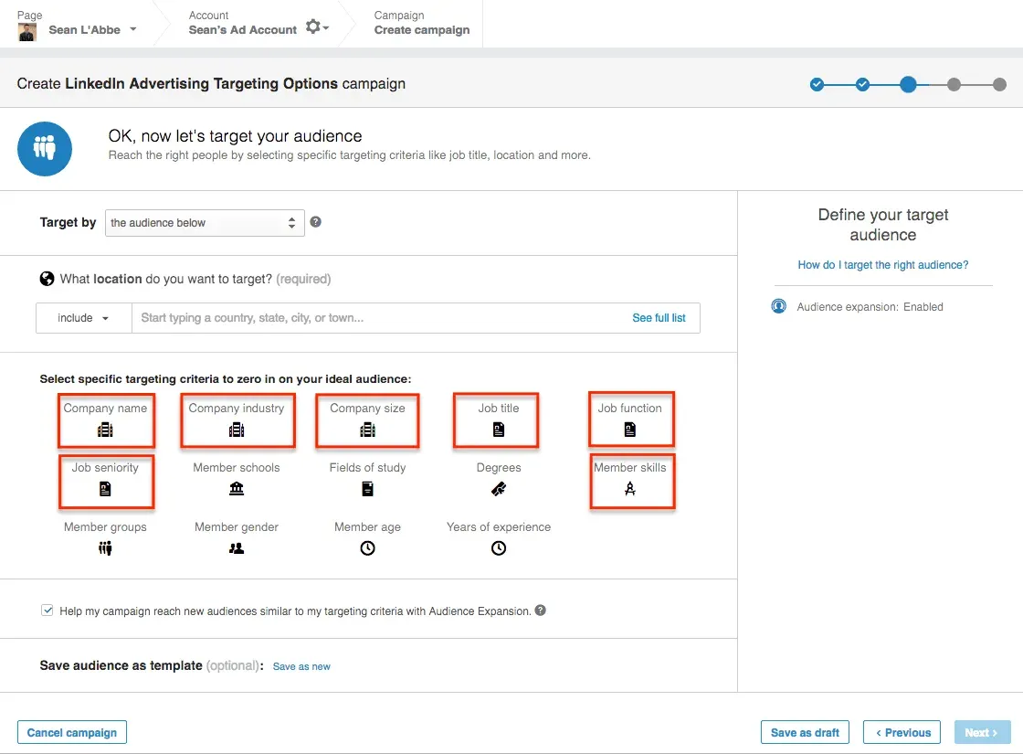 LinkedIn Advertising Targeting Options