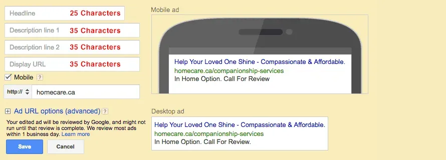 Google Standard Text Ads in Google AdWords