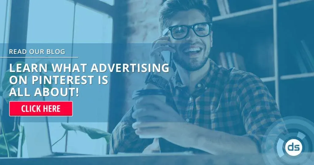 A smiling person talking on the phone with an advertising overlay about learning Advertising On Pinterest.