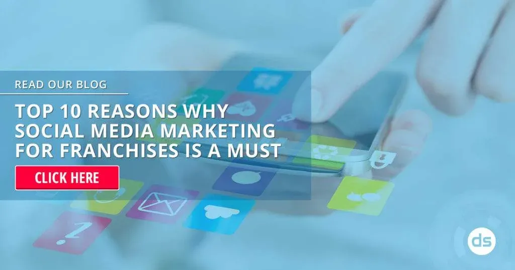 Person interacting with virtual social media icons with a call-to-action for a blog post on 