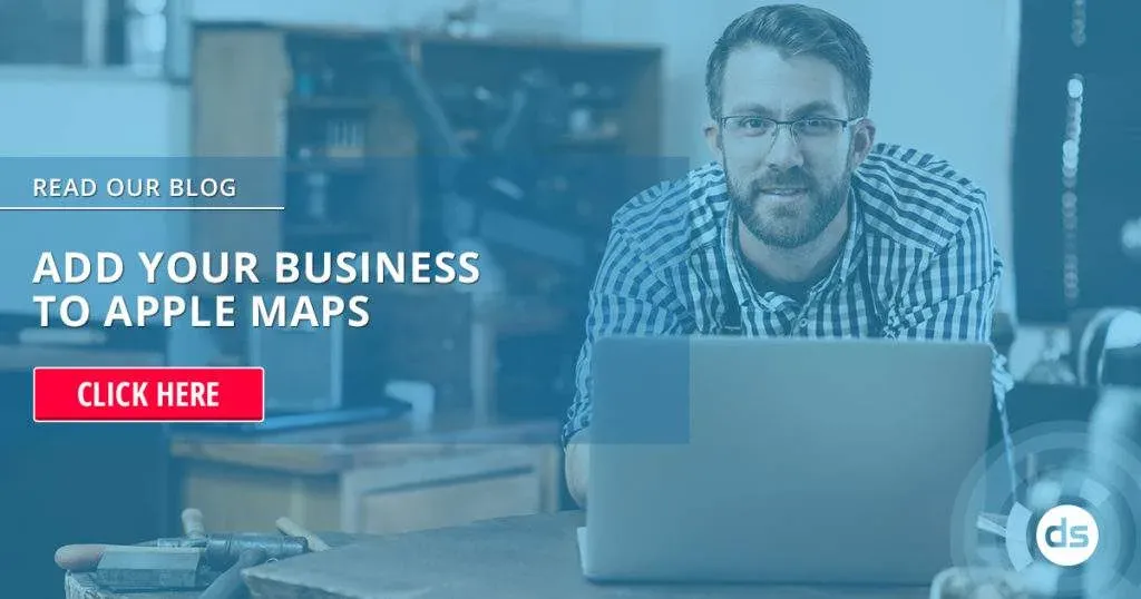 Man at a laptop with an overlay encouraging businesses to 