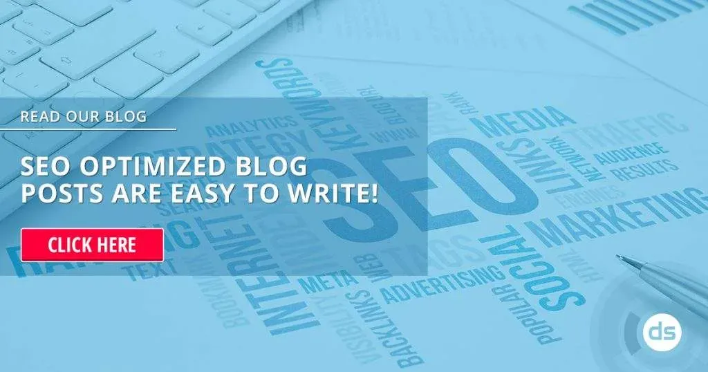 Digital marketing concept with an emphasis on SEO optimized blog writing, featuring a call-to-action button.