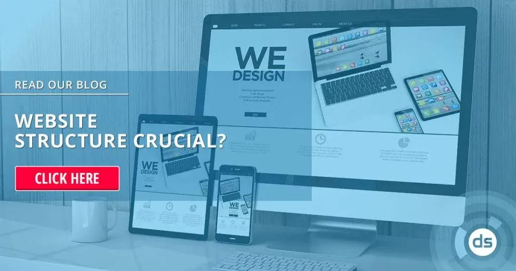 A website structure design concept displayed across multiple devices on a desk.