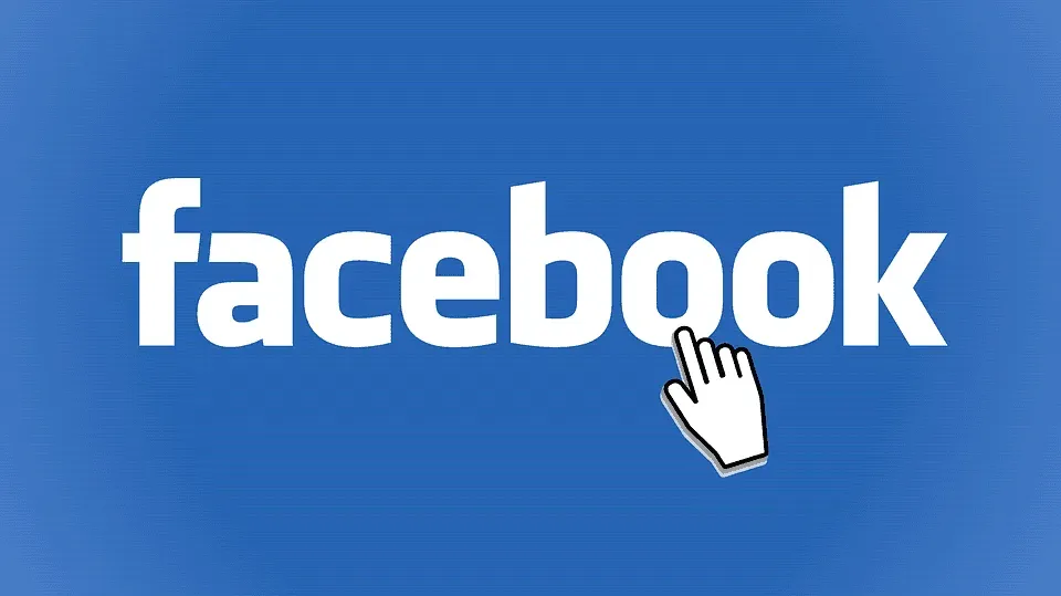 Facebook logo with a mouse pointer icon hovering over the letter 'o' for digital marketing.