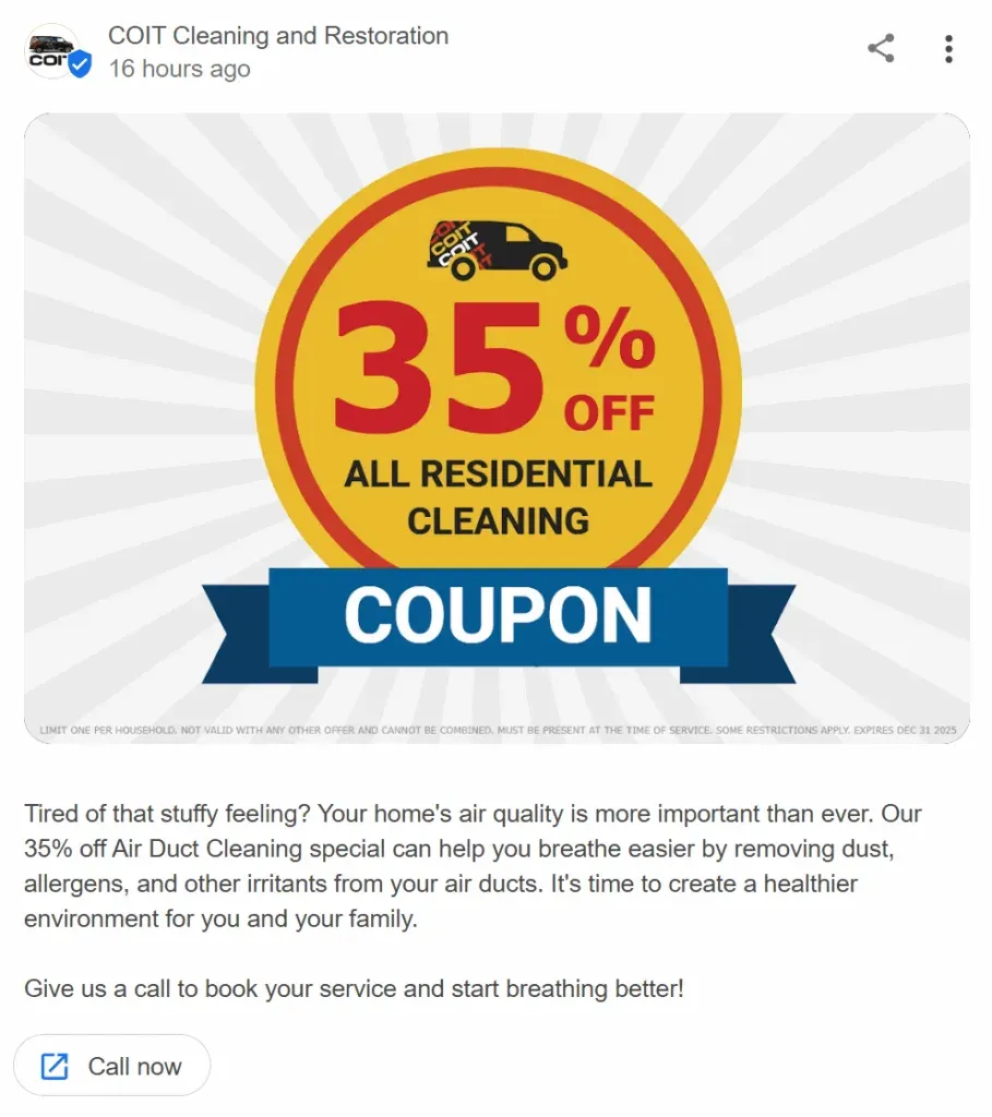 google business profile coupon post example