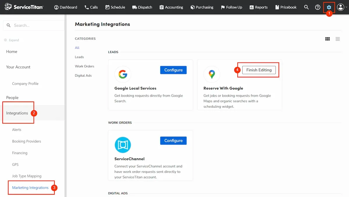 how to integrate service titan scheduling with google business profile appointment booking link