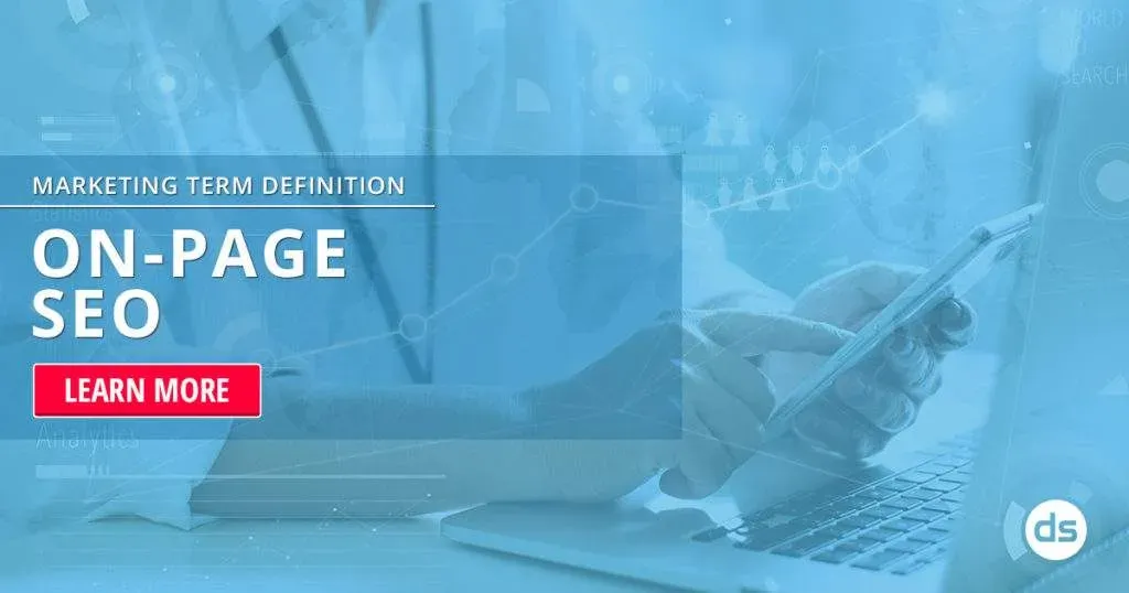 Digital marketing concept with a focus on on-page SEO and a call-to-action button.