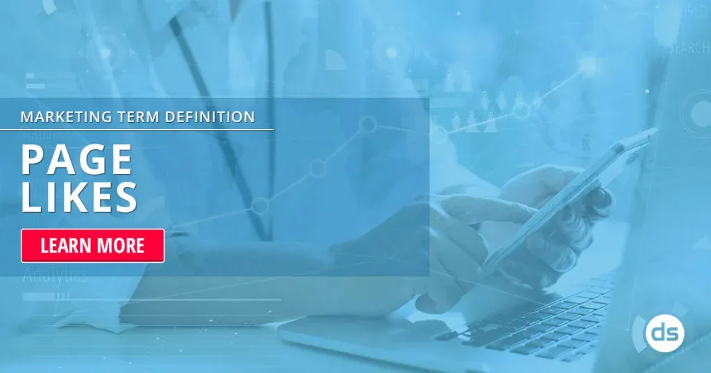 A person interacting with a tablet in front of a laptop with digital marketing graphics and a call-to-action button for learning more about 