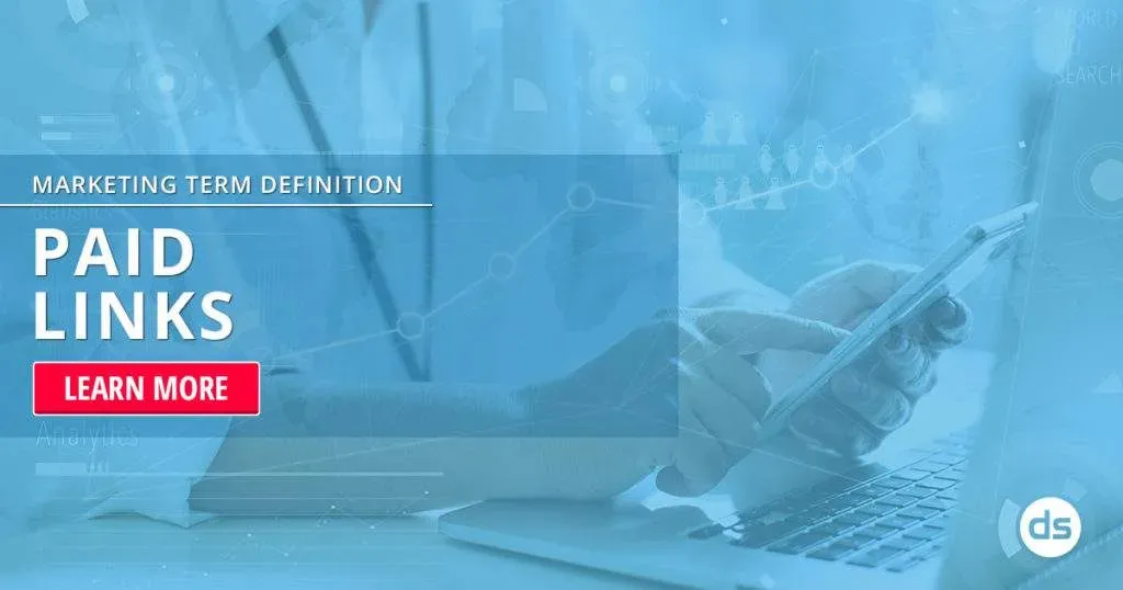 Digital marketing concept: a person using a smartphone with a laptop nearby and an overlay reading 