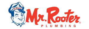 Logo of mr. rooter plumbing featuring a smiling man wearing a plumber's cap.