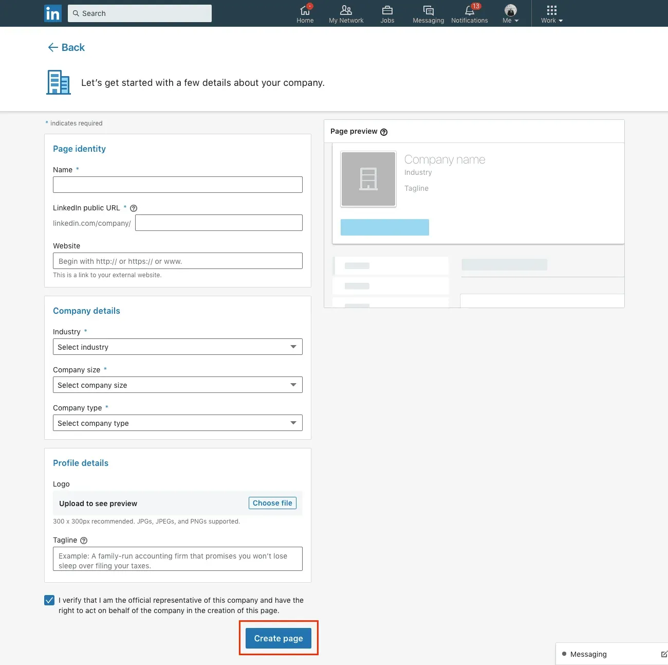 Create a Linkedin Company Page