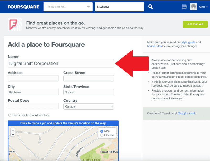 Add Business Location to Foursquare