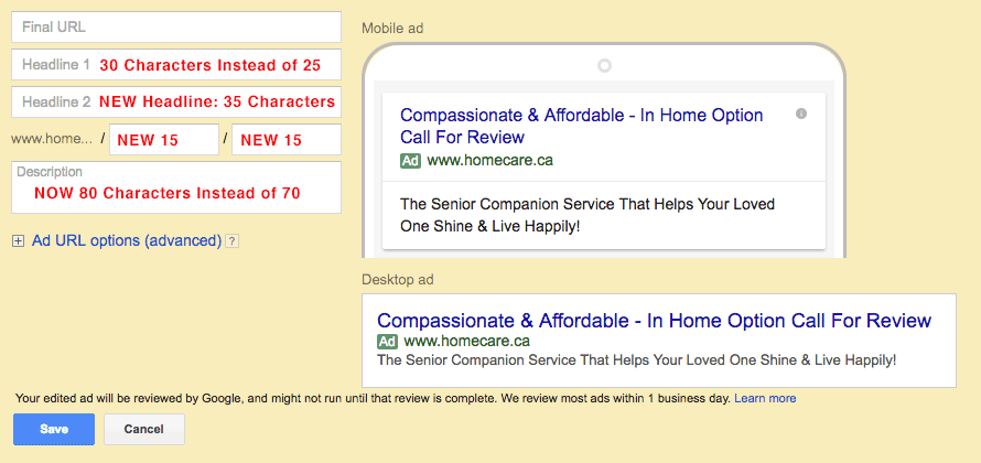 New Google Extended Text Ads (ETA) Ads in Google AdWrods