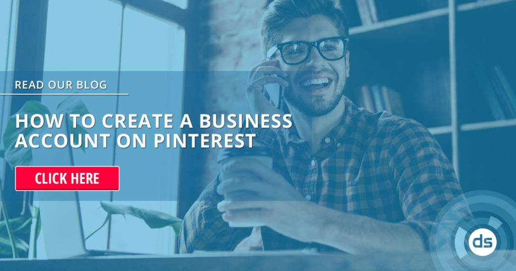 A smiling man talking on the phone with an overlay promoting a blog on creating a business account on Pinterest.
