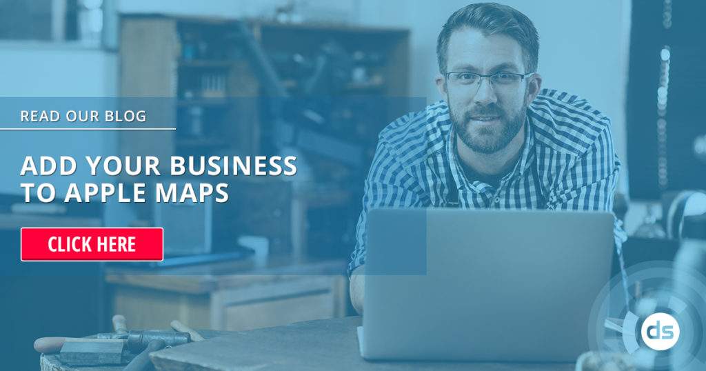 Man at a laptop with an overlay encouraging businesses to "Add Your Business to Apple Maps.