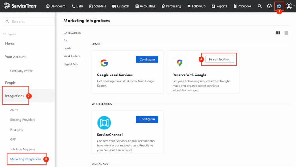 how to integrate service titan scheduling with google business profile appointment booking link